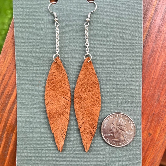 Hand Crafted Jewelry - Handmade Leather Feather Earrings